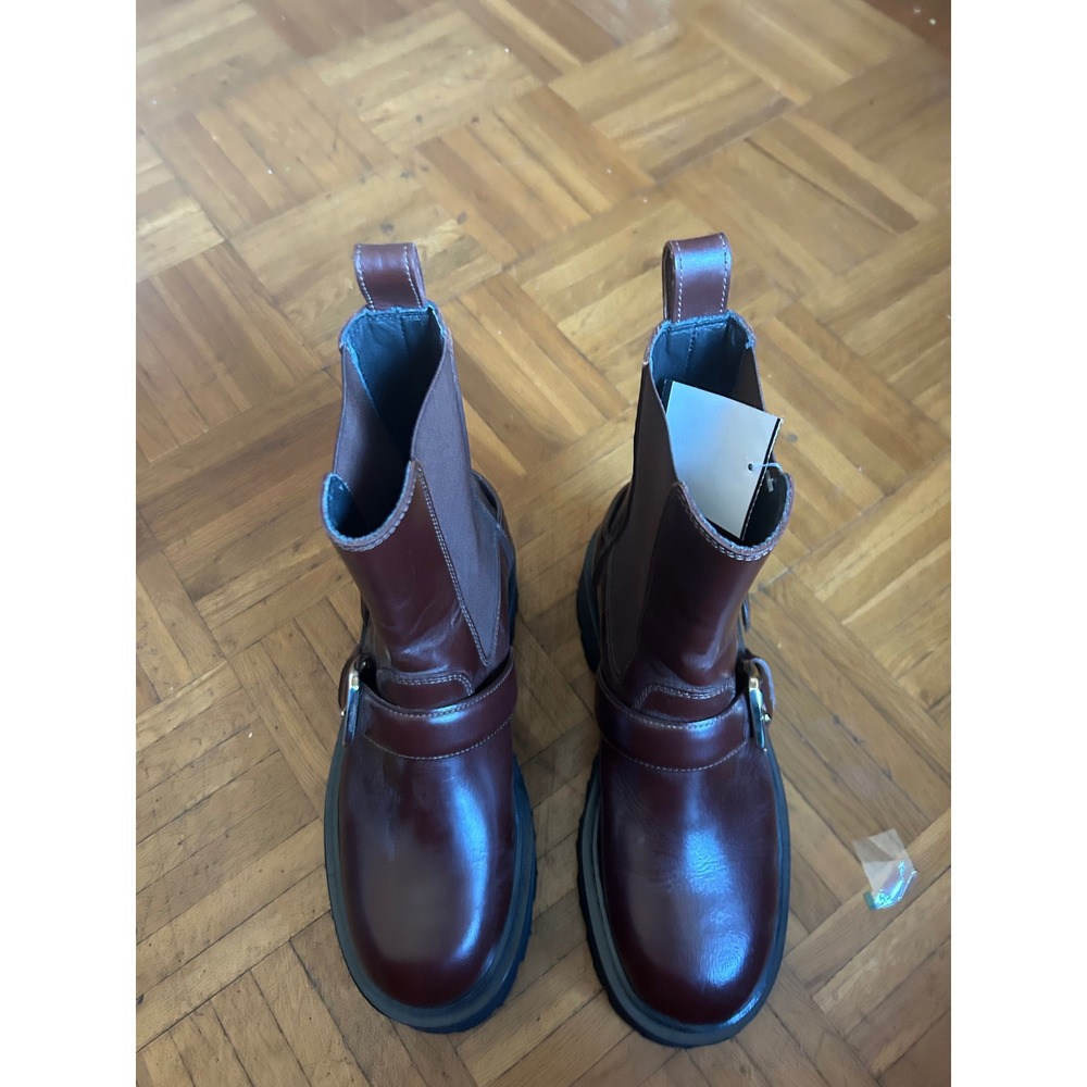 Sandro Platform Boots Women's Size 7 Burgundy‎ Excellent Buckle Detail - Picture 4 of 6